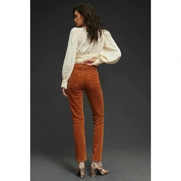 MOTHER The Mid Rise Dazzler Ankle Jeans Straight Leg in Hopscotch Cord Brown - Picture 3 of 15